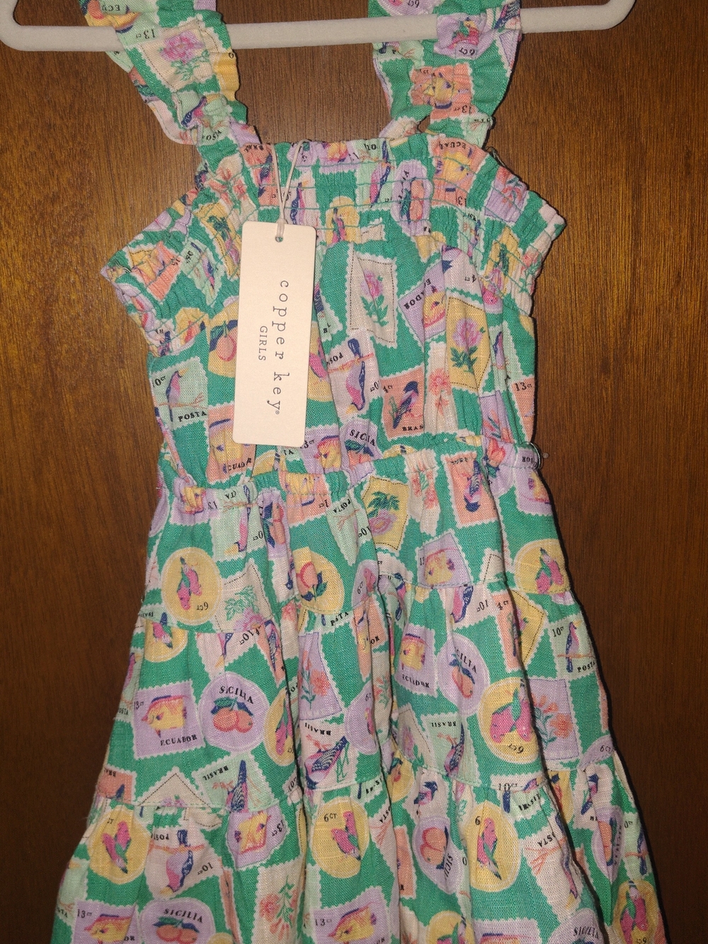 Copper Key Mint Green Stamp-Print Sundress with Pastel Accents
